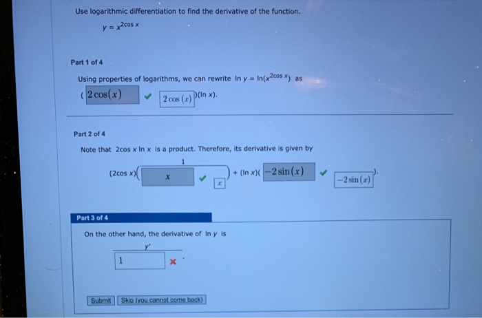 Solved Use logarithmic differentiation to find the | Chegg.com