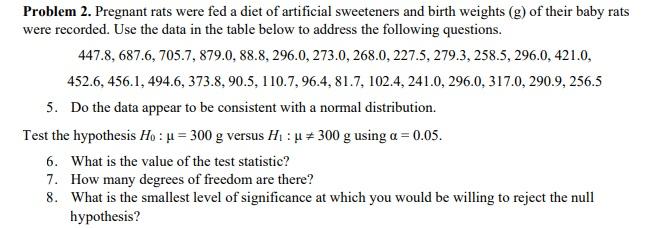 Solved Problem 2. Pregnant rats were fed a diet of | Chegg.com