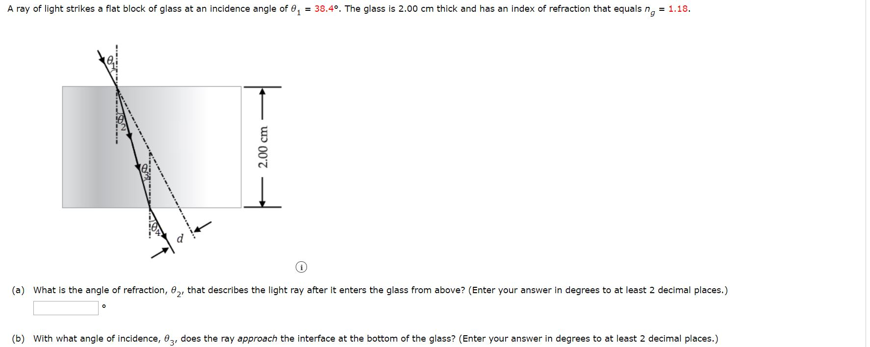 Solved A Ray Of Light Strikes A Flat Block Of Glass At An Chegg Com