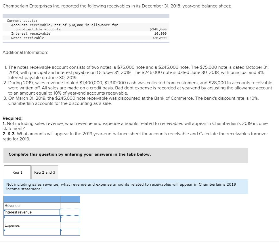 Solved Chamberlain Enterprises Inc. Reported The Following | Chegg.com