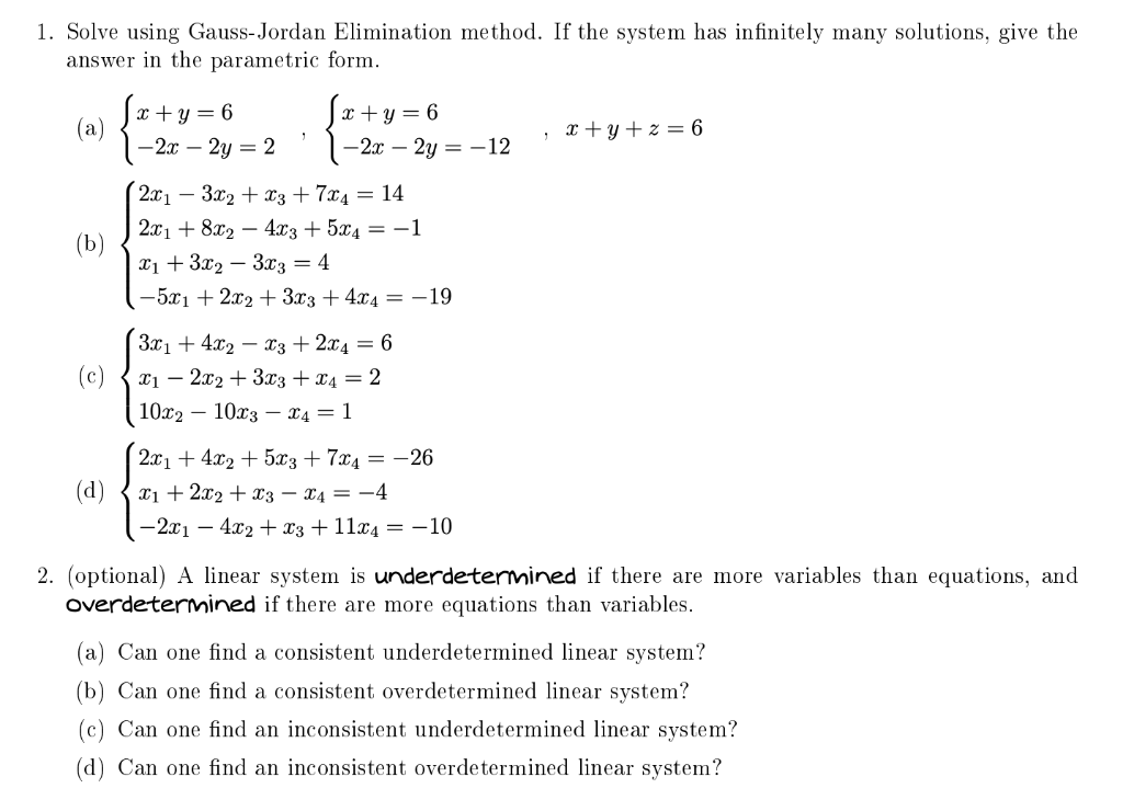 Solved 1. Solve Using Gauss-Jordan Elimination Method. If | Chegg.com