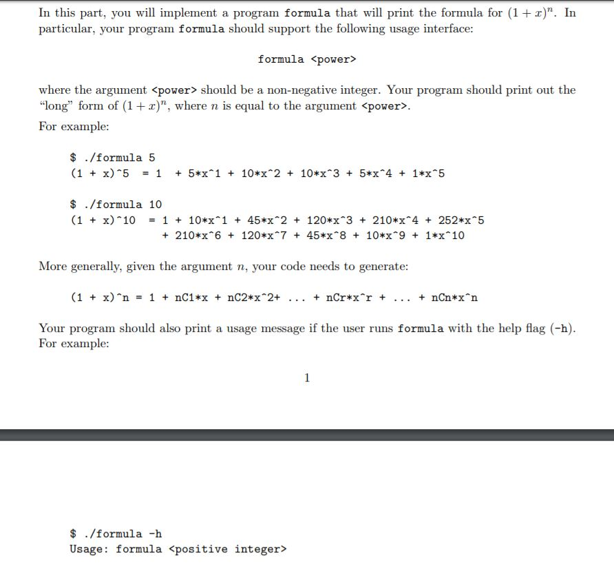 Solved In this part, you will implement a program formula | Chegg.com