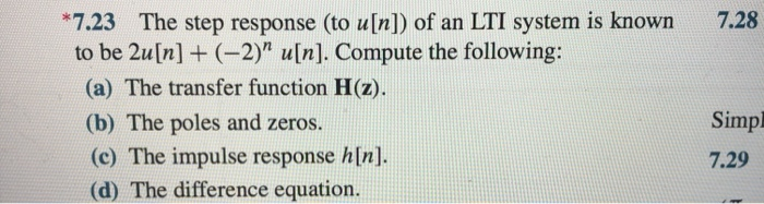 Solved *7.23 The step response (to u[n]) of an LTI system is | Chegg.com