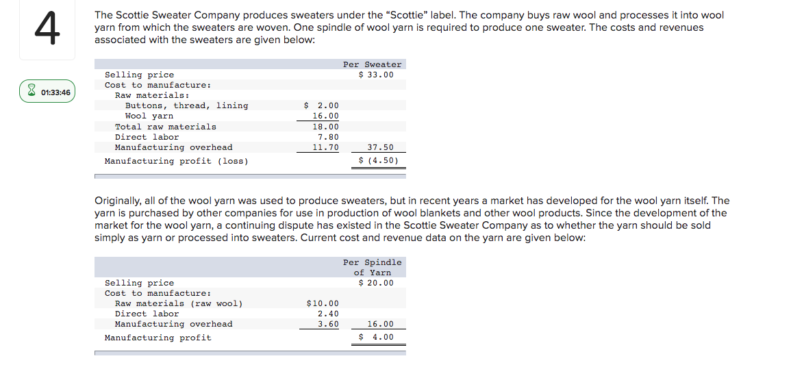 Solved 4 The Scottie Sweater Company produces sweaters under