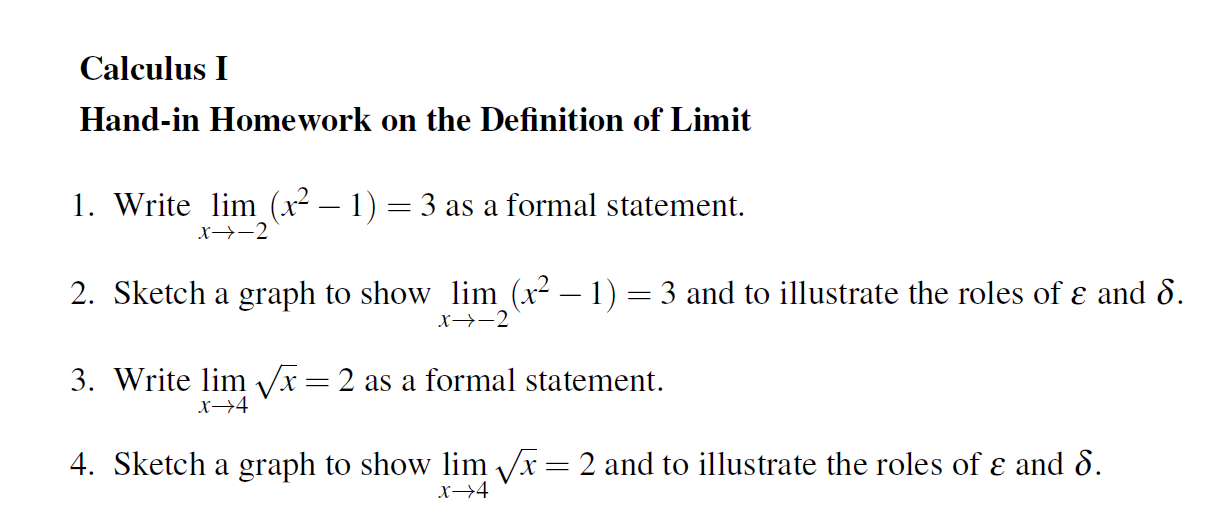 Solved Calculus I Hand-in Homework on the Definition of | Chegg.com