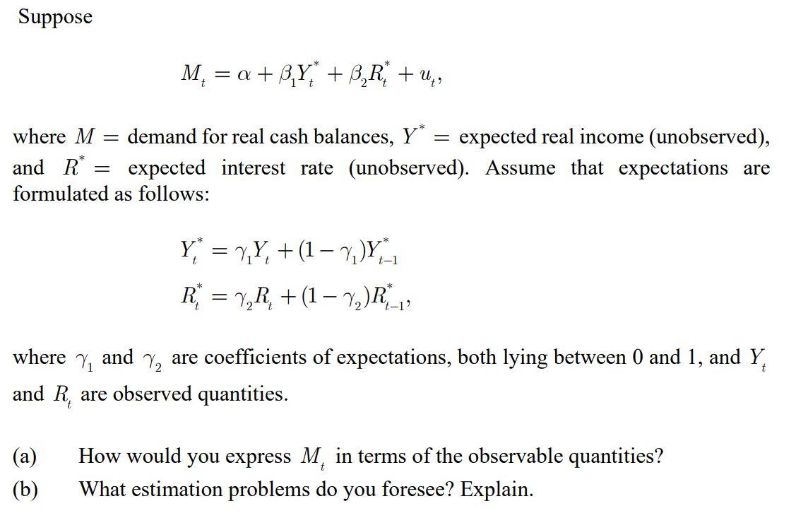 Solved Suppose M, = A + B,Y," + B,R + ,, = = Where M Demand | Chegg.com