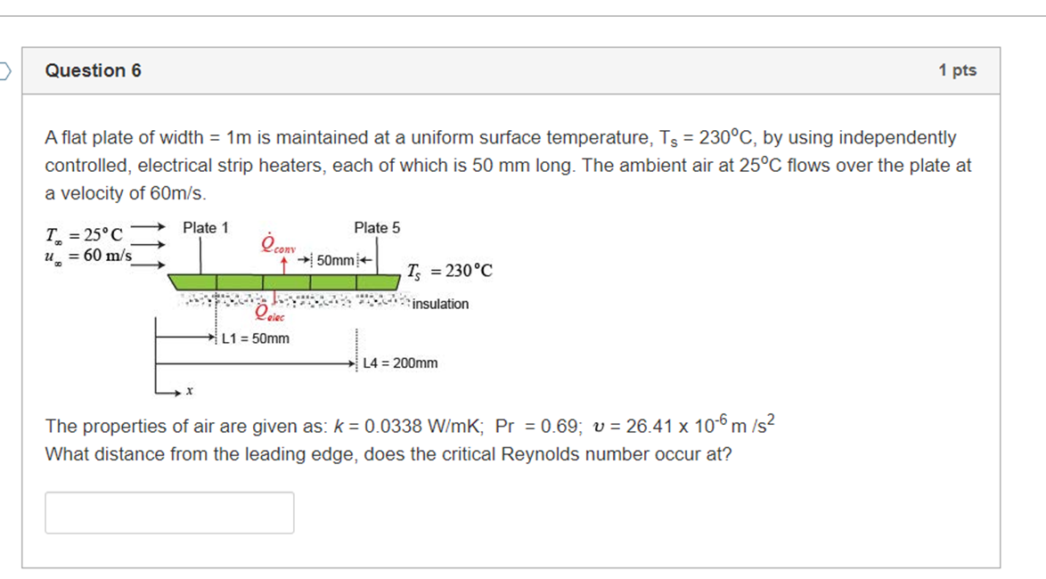 Solved Question 6 1 pts A flat plate of width = 1m is | Chegg.com