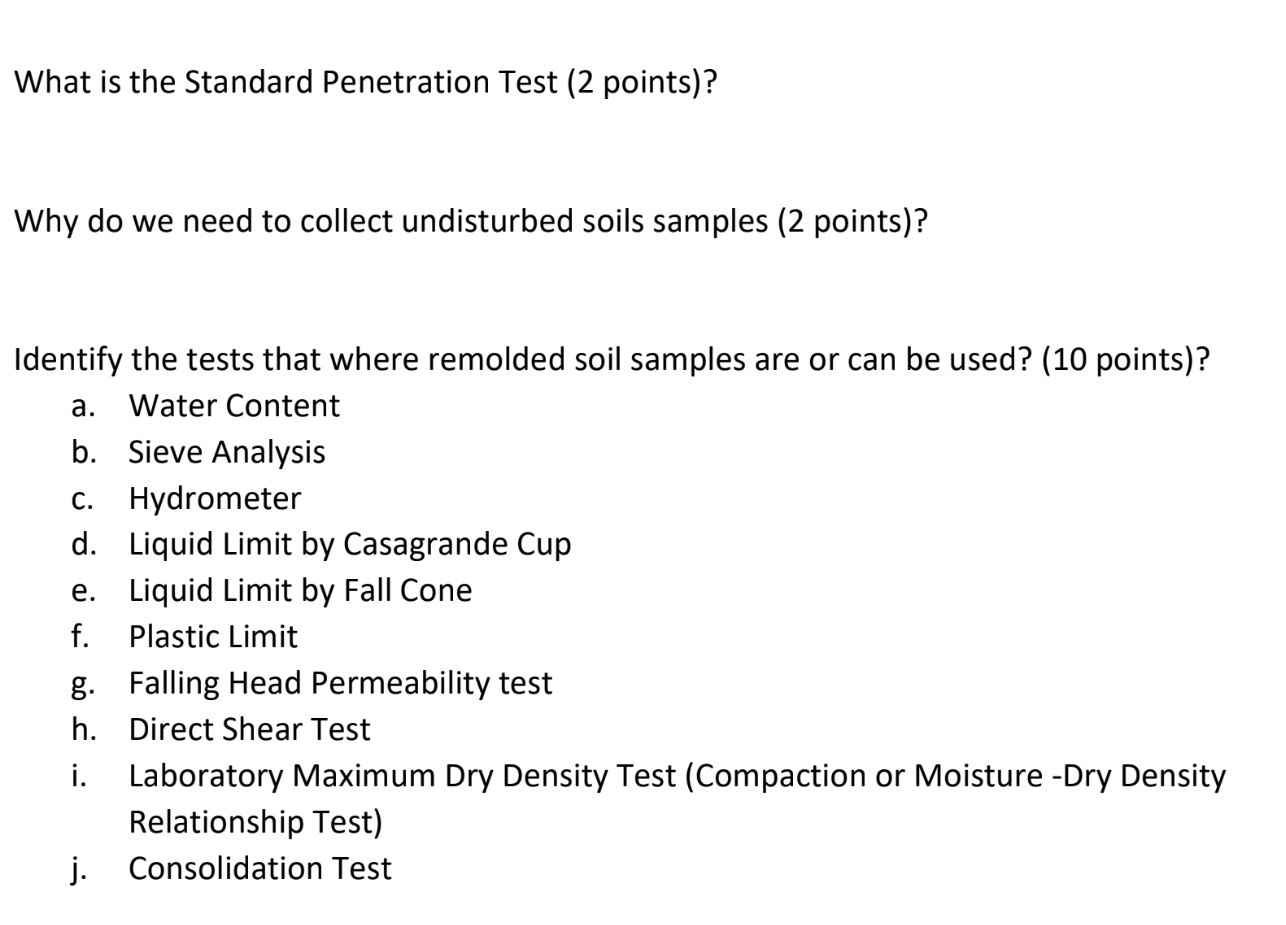 Solved What is the Standard Penetration Test (2 points)? Why | Chegg.com