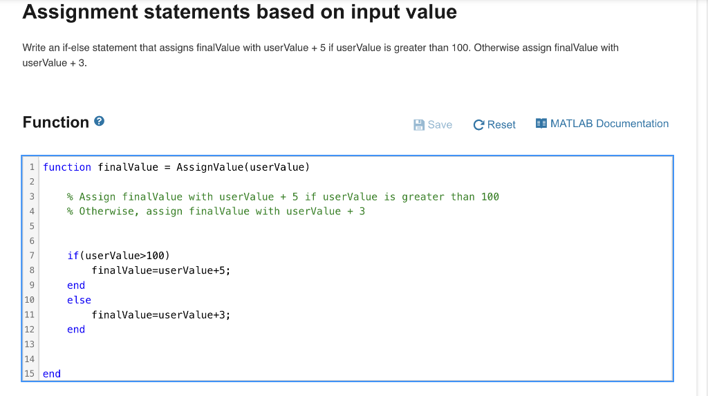 assignment statements based on input value