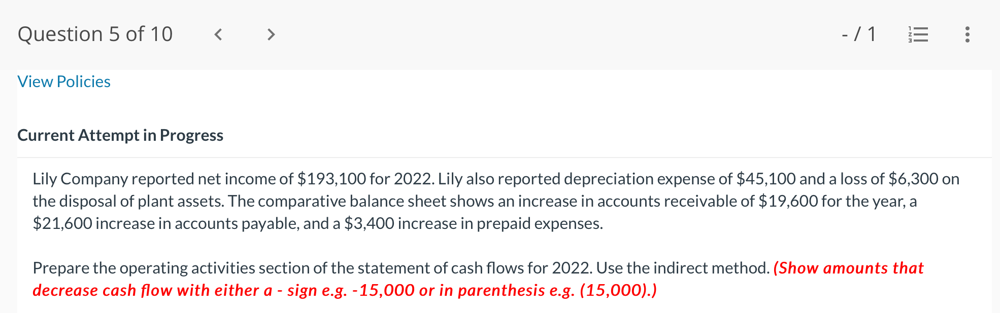 Solved Current Attempt in Progress Lily Company reported net | Chegg.com