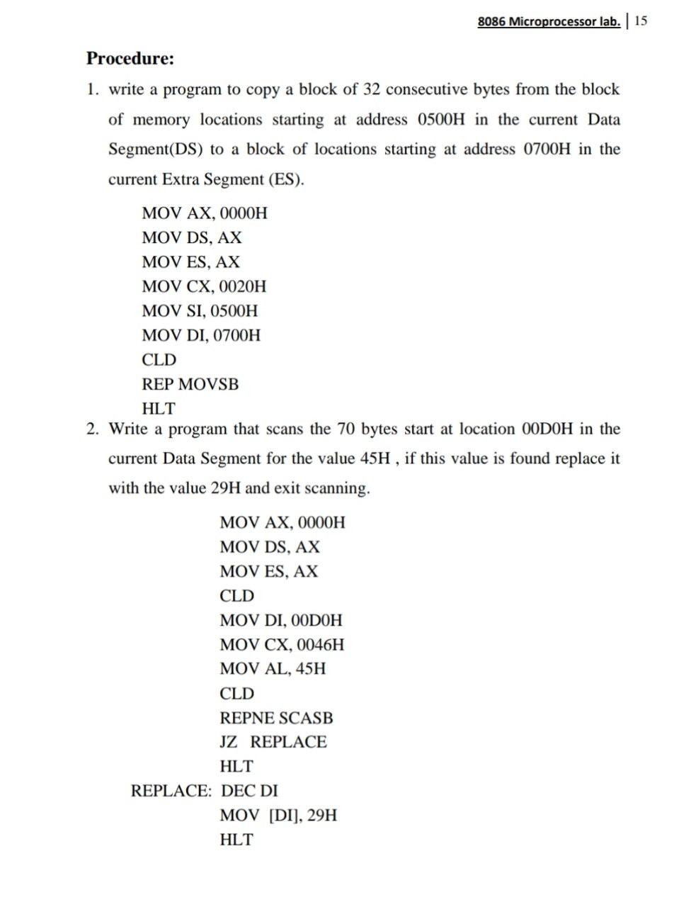 Solved 8086 Microprocessor Lab. 15 Procedure: 1. Write A | Chegg.com