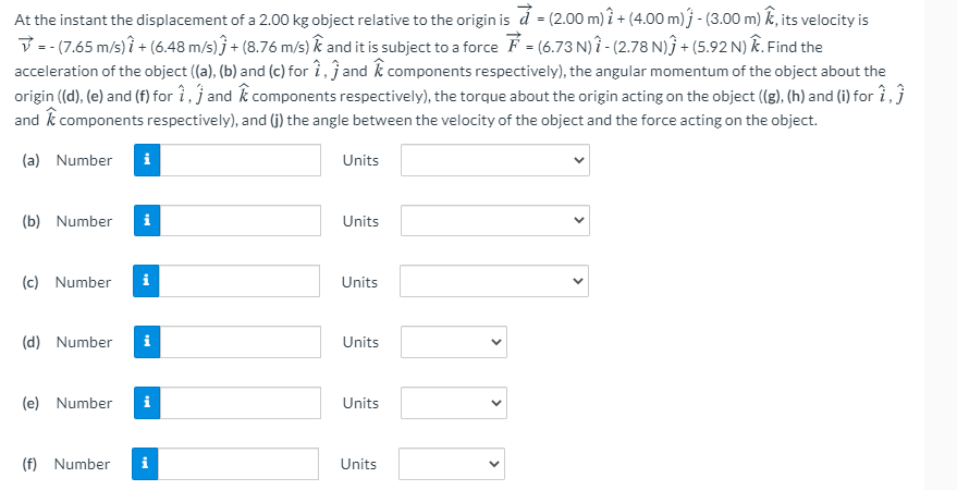 Solved At The Instant The Displacement Of A 2 00 Kg Objec Chegg Com