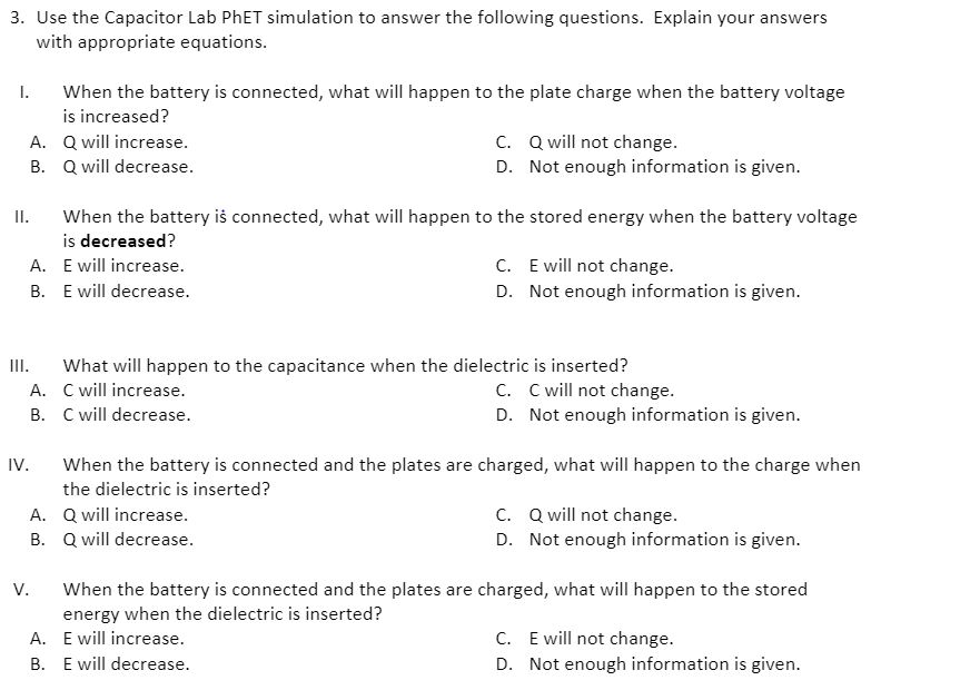 Solved Using the Capacitor Lab PHET simulation to answer the