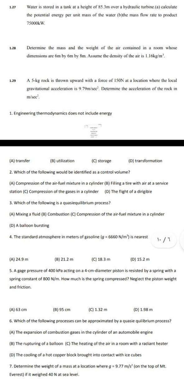 Solved 1.27 Water is stored in a tank at a height of 85.3m | Chegg.com