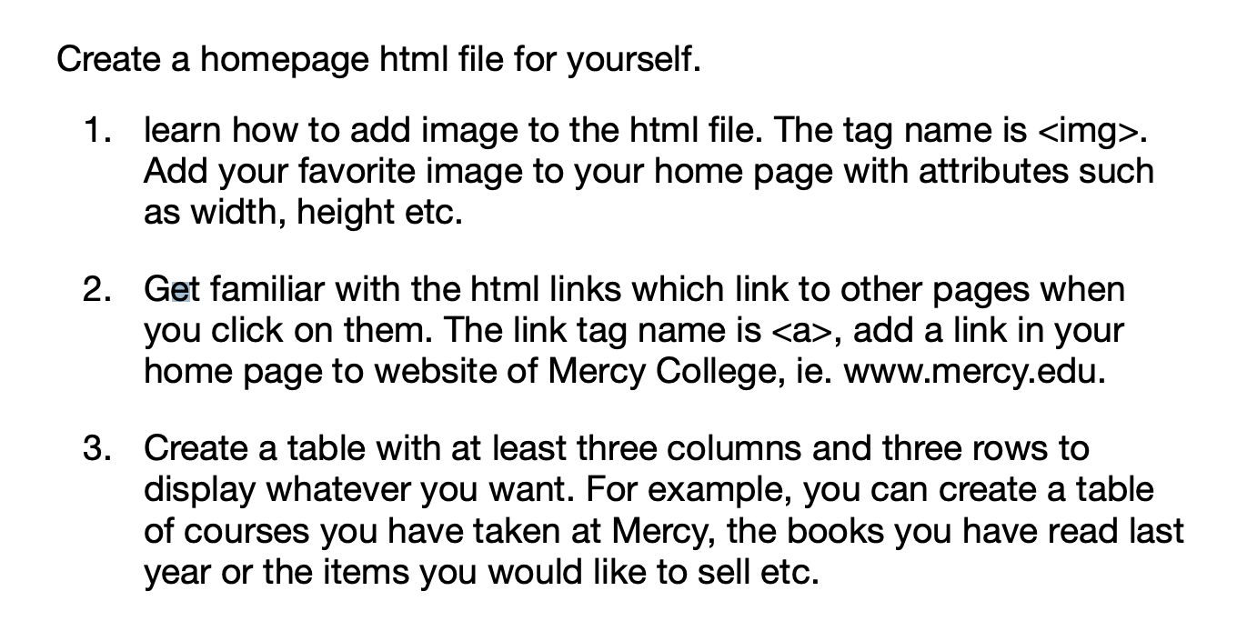 Solved Create A Homepage Html File For Yourself 1 Learn Chegg