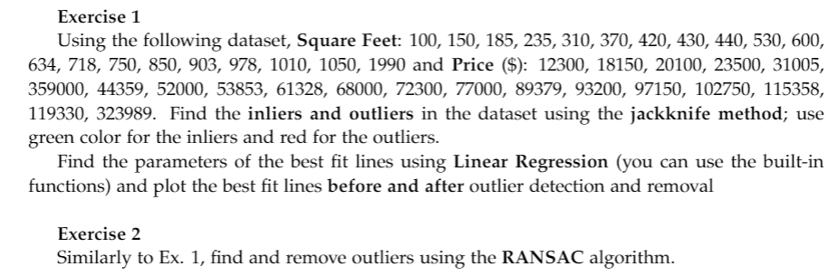 Exercise 1 Using The Following Dataset Square Fee Chegg Com