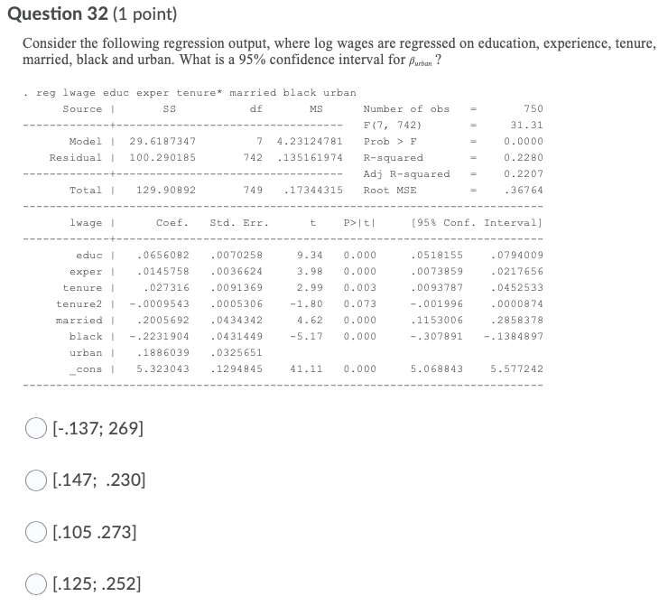 Solved Question 32 (1 point) Consider the following | Chegg.com
