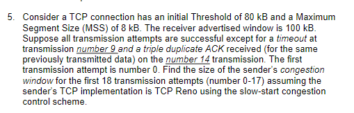 Solved 5. Consider a TCP connection has an initial Threshold | Chegg.com
