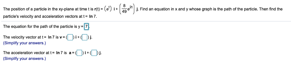 Solved The position of a particle in the xy plane at time t | Chegg.com