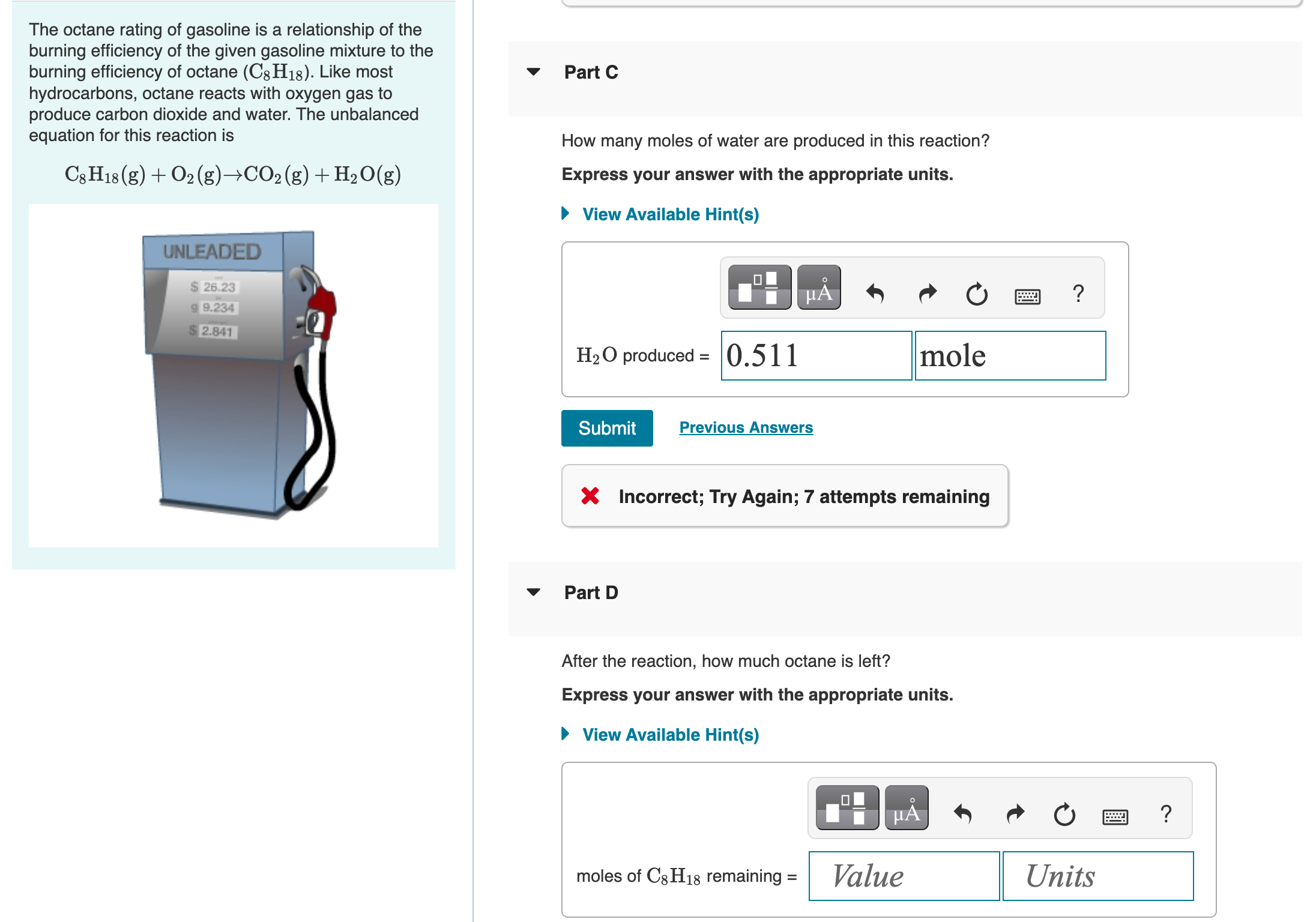 Solved The Octane Rating Of Gasoline Is A Relationship Of | Chegg.com