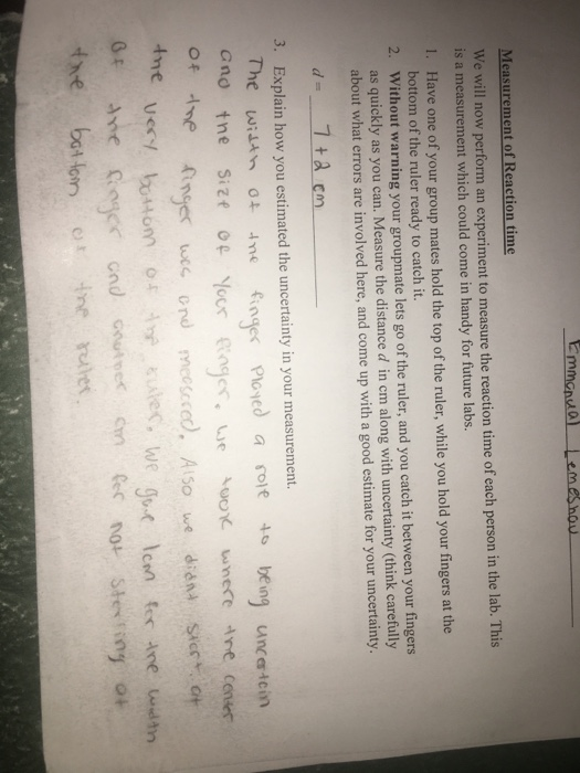 Solved time it took for you grab the ruler, which you can | Chegg.com