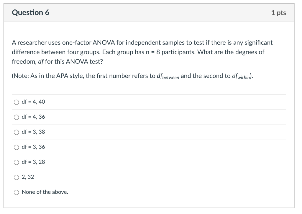 Solved Question 1 1 pts In a one-factor ANOVA for | Chegg.com
