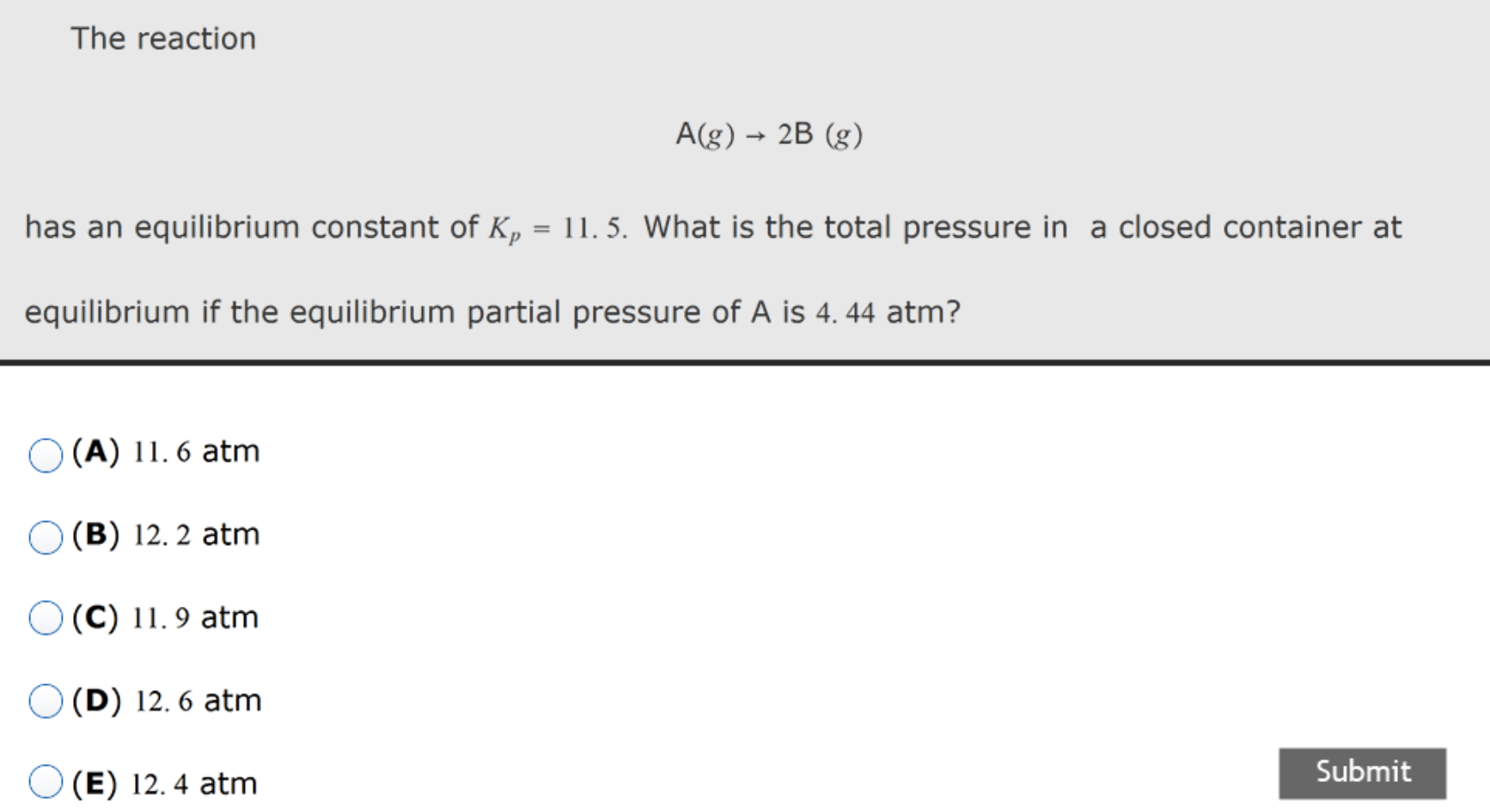 Solved The reaction A(g)→2 B(g) has an equilibrium constant | Chegg.com