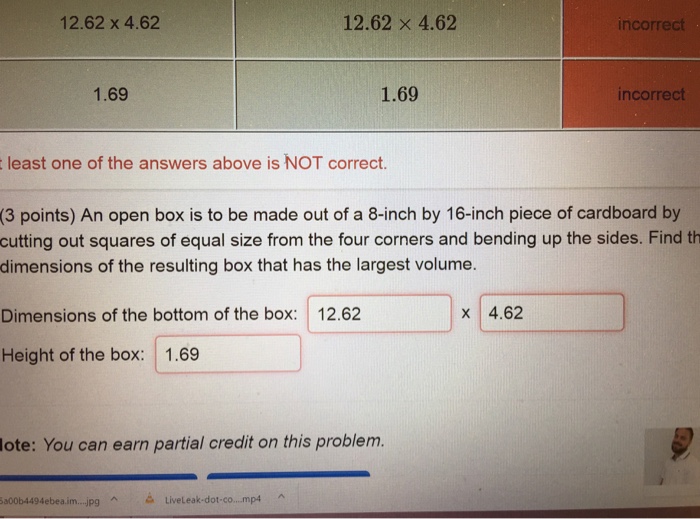 Solved 12.62 x 4.62 12.62 × 4.62 ncorrect 1.69 1.69 | Chegg.com