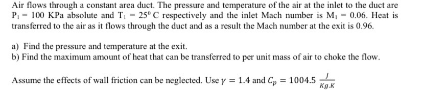 Solved Air flows through a constant area duct. The pressure | Chegg.com