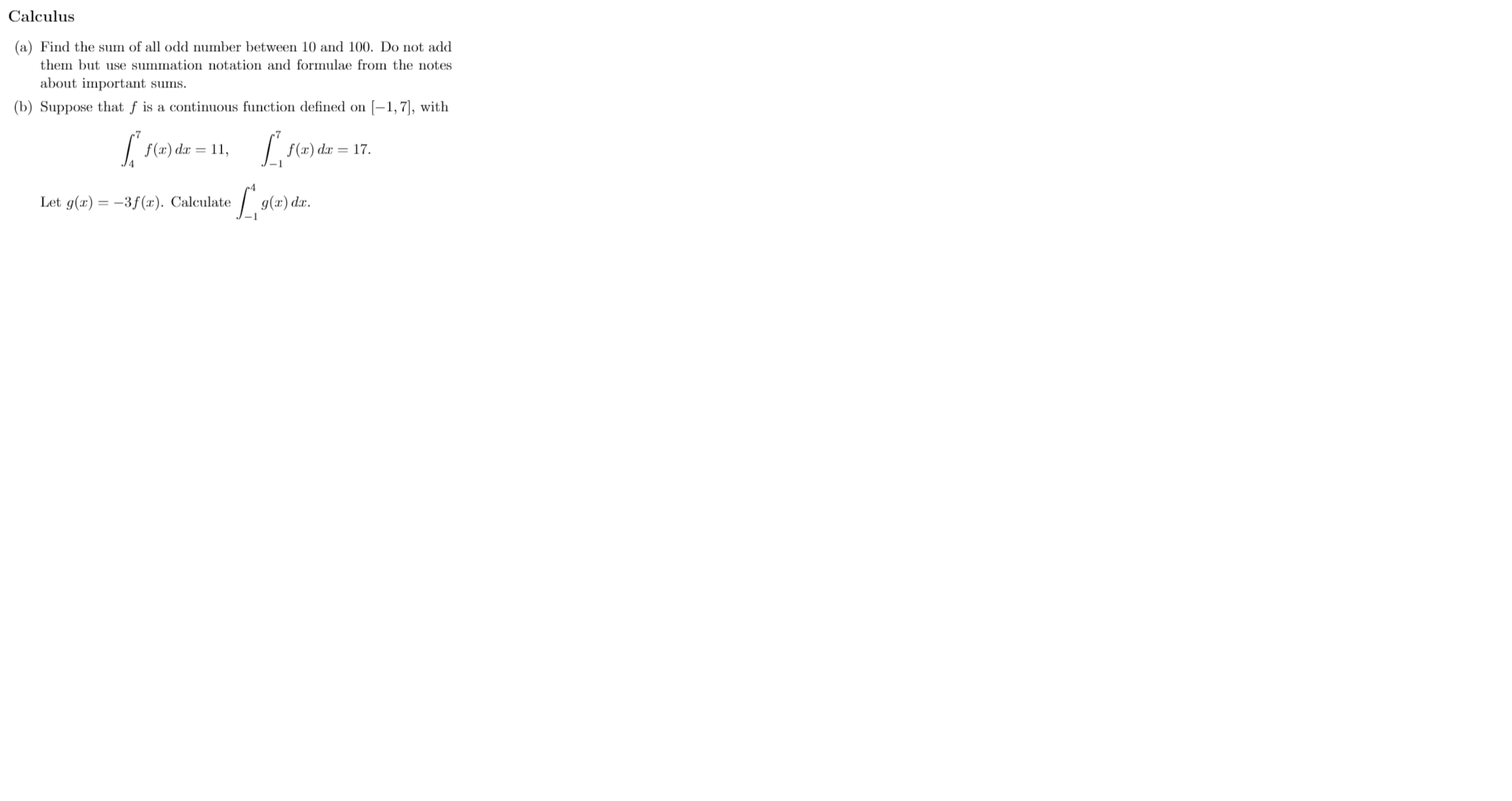 Solved Calculus (a) Find the sum of all odd number between | Chegg.com