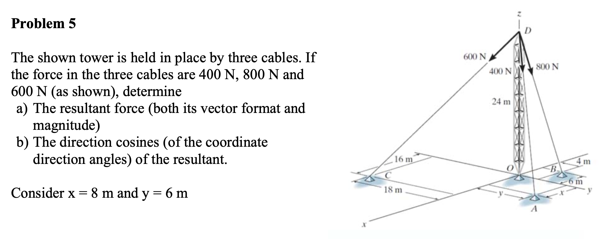 Solved Problem 5 The Shown Tower Is Held In Place By Three | Chegg.com