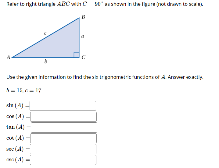 Solved Refer to right triangle ABC with C=90∘ as shown in | Chegg.com
