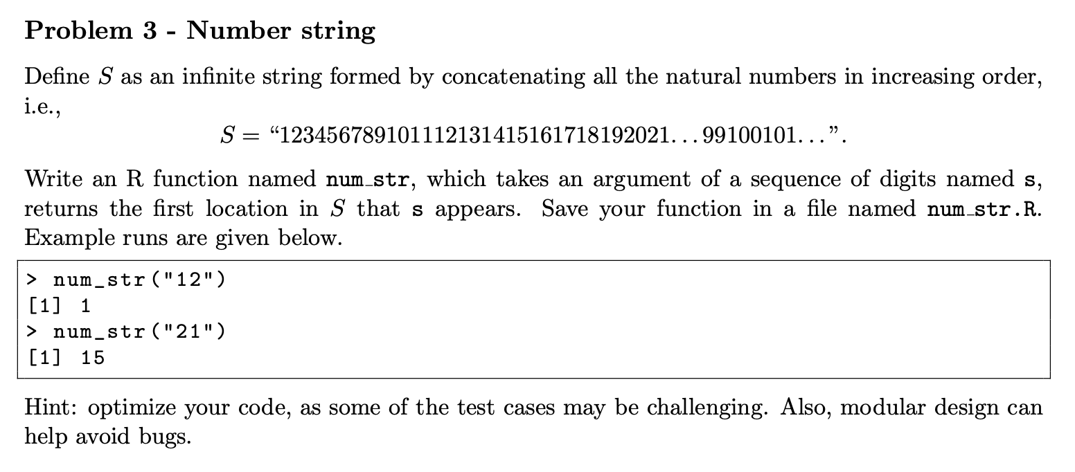 Solved Problem 3 - Number string Define S as an infinite | Chegg.com