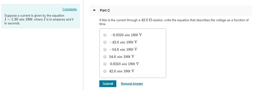 Solved Constants Part C Suppose a current is given by the | Chegg.com