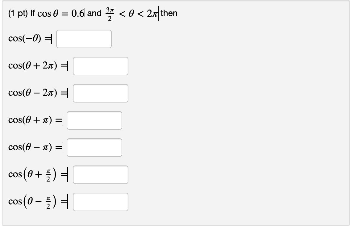 Solved If cos theta = 0.6 and 3pi/2