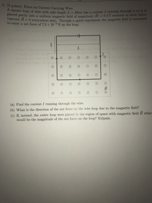 Solved 5. (5 points) Force on Current Carrying Wire A square | Chegg.com