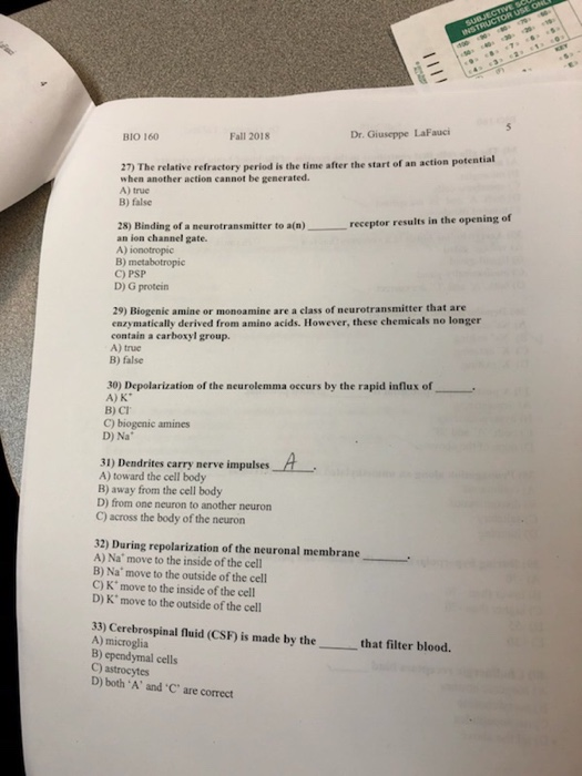 Solved Fall 2018 Dr. Giuseppe LaFauci BIo 160 27) The | Chegg.com