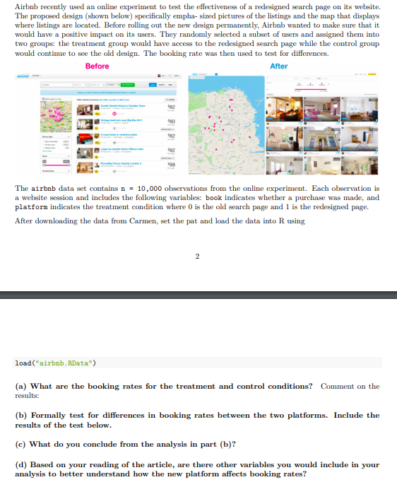 Solved Airbnb Recently Used An Online Experiment To Test The | Chegg.com