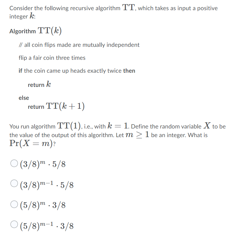 Solved Consider The Following Recursive Algorithm TT, Which | Chegg.com