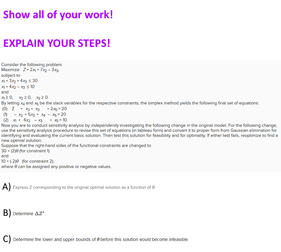 Solved LINEAR PROGRAMMING Simplex Method/Tableau --> | Chegg.com