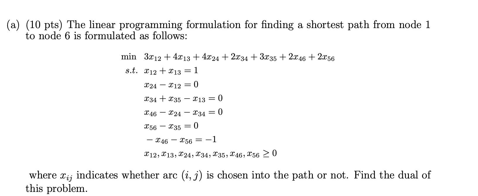 Solved (a) (10 pts) The linear programming formulation for | Chegg.com