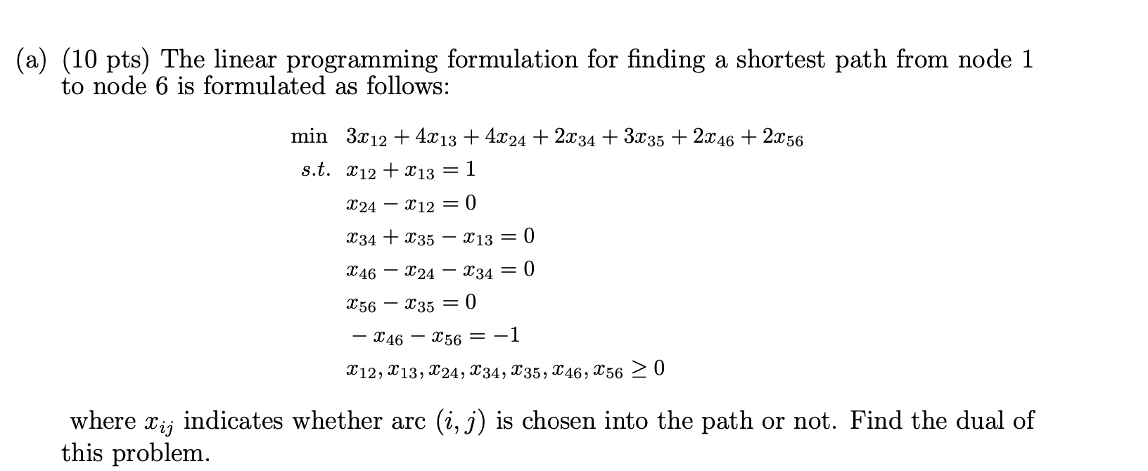 Solved (a) (10 Pts) The Linear Programming Formulation For | Chegg.com