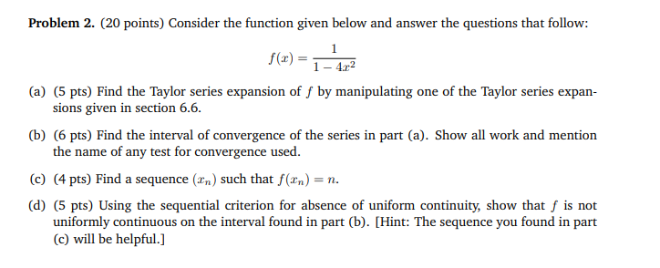 Solved Problem 2. (20 points) Consider the function given | Chegg.com