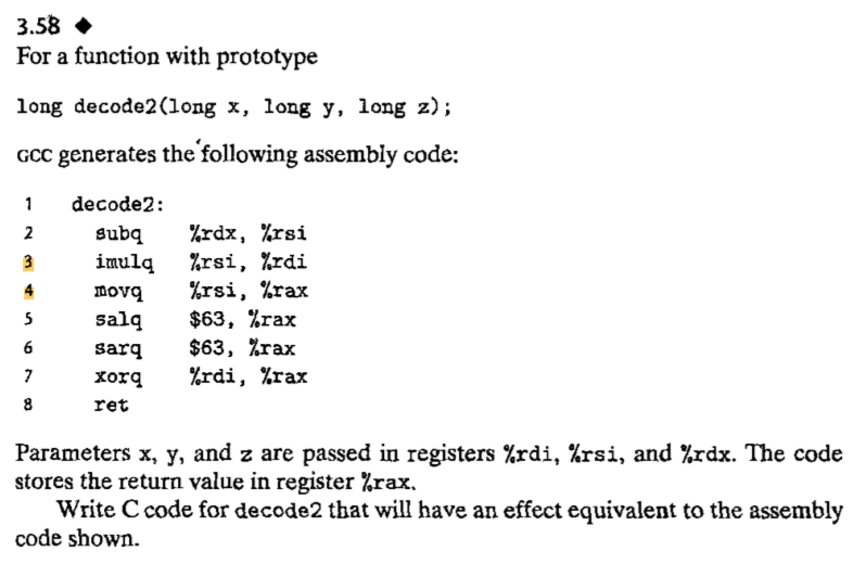 Solved For a function with prototype long decode2(long x, | Chegg.com