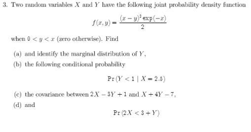 Solved 2 3. Two random variables X and Y have the following | Chegg.com