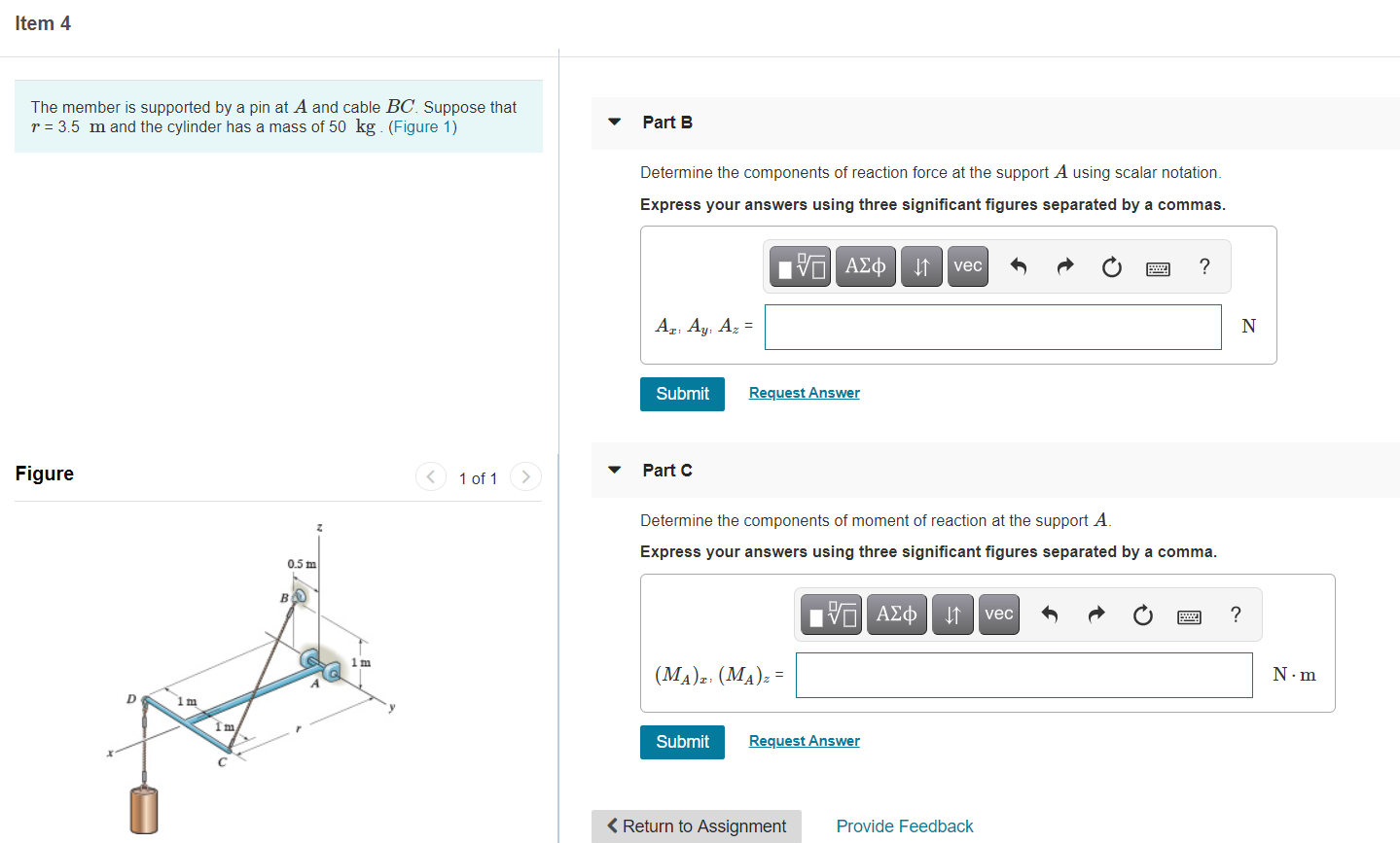 Solved Item 4 The member is supported by a pin at A and | Chegg.com