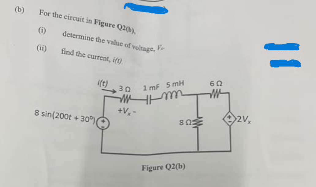 Solved (b) For The Circuit In Figure Q2( B), (i) Determine | Chegg.com