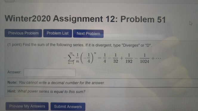 Solved Winter2020 Assignment 12: Problem 51 Previous Problem | Chegg.com