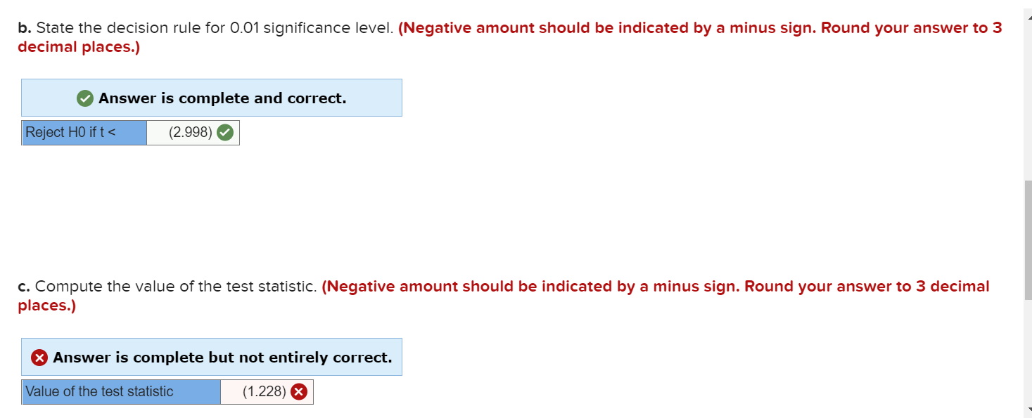 Solved b. State the decision rule for 0.01 significance