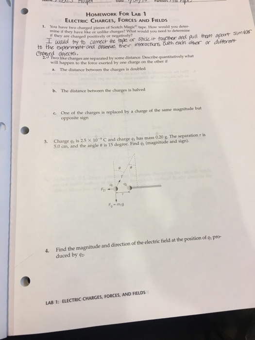 homework for lab 1 electric charges forces and fields